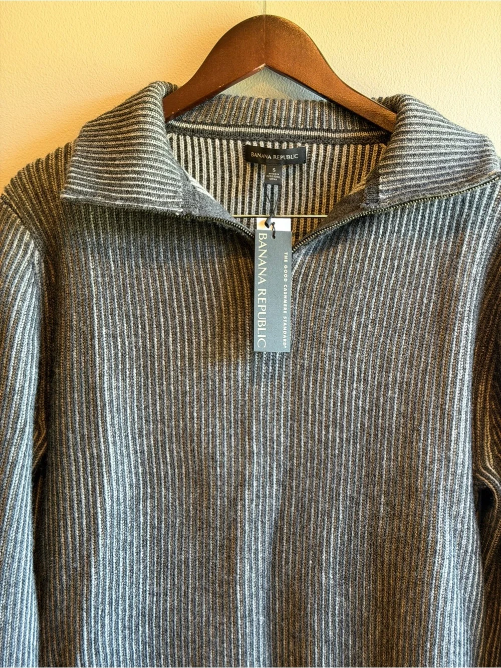 NWT BANANA REPUBLIC RIBBED MERINO HALF-ZIP SWEATER GRAY SMALL